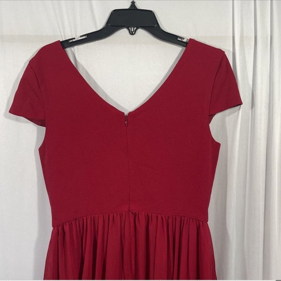 NEW Dress the Population [ Large ] Corey‎ Chiffon Fit & Flare Dress Garnet #Q298 - Picture 10 of 12